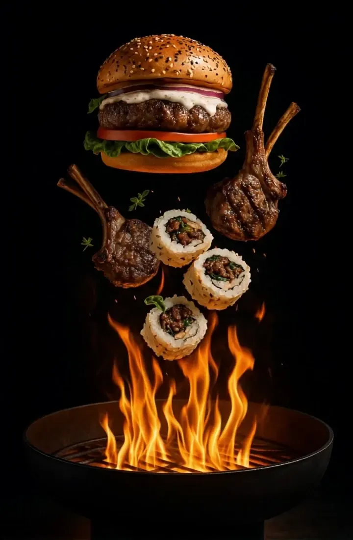 Cordero a la brasa Dr. Ovejo: burger, chuletas y sushi sobre fuego